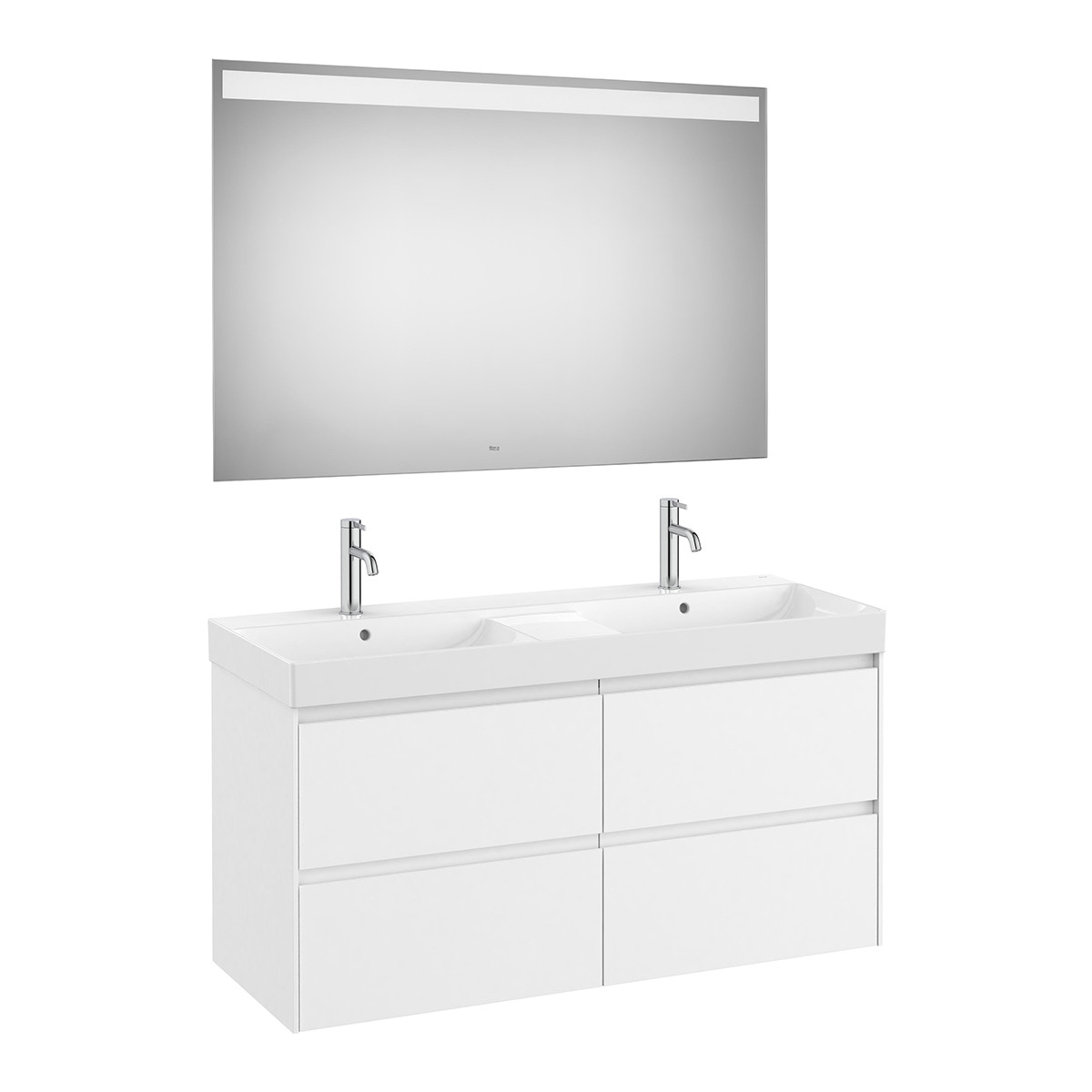 Roca - Conjunto de baño doble con mueble suspendido con 4 cajones, 2 lavabos y espejo LED Ona Roca.