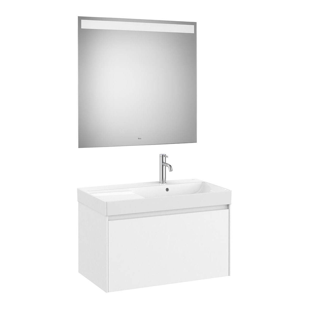 Roca - Conjunto de baño con mueble con 1 cajón, lavabo a la derecha y espejo LED Ona Roca.