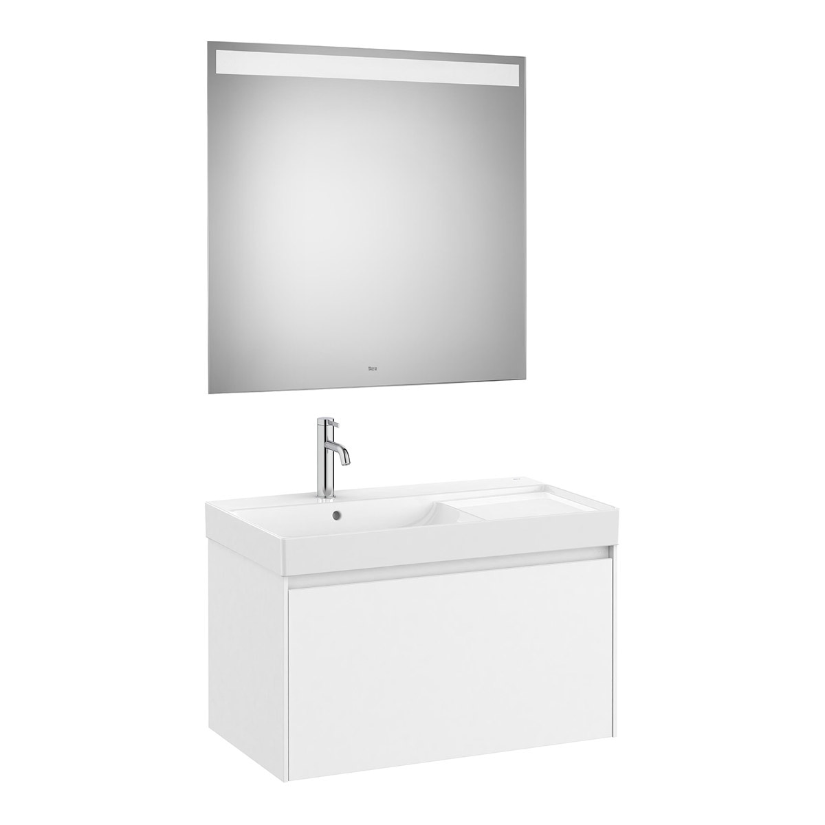 Roca - Conjunto de baño con mueble con 1 cajón, lavabo a la izquierda y espejo LED Ona Roca.