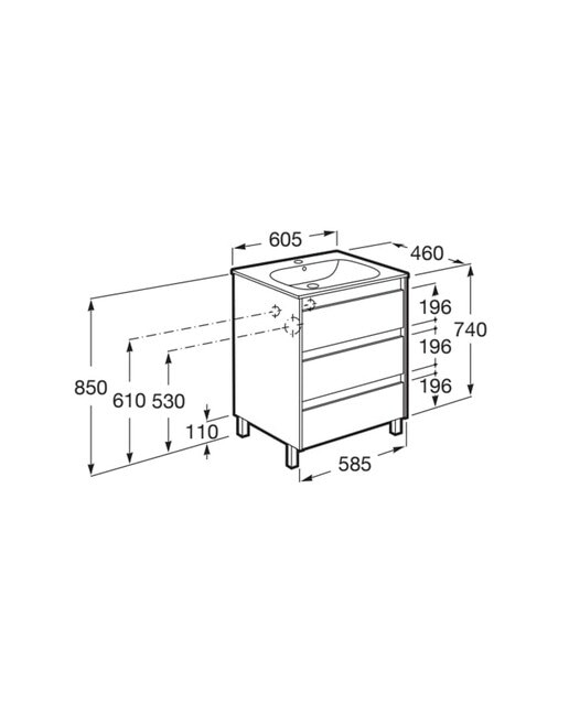 Mueble de baño con 3 cajones Tenet Roca - Fresno 60 cm Fresno-2