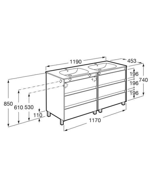 Imagen 3 de Mueble de baño doble con 6 cajones Tenet Roca - Nogal Nogal