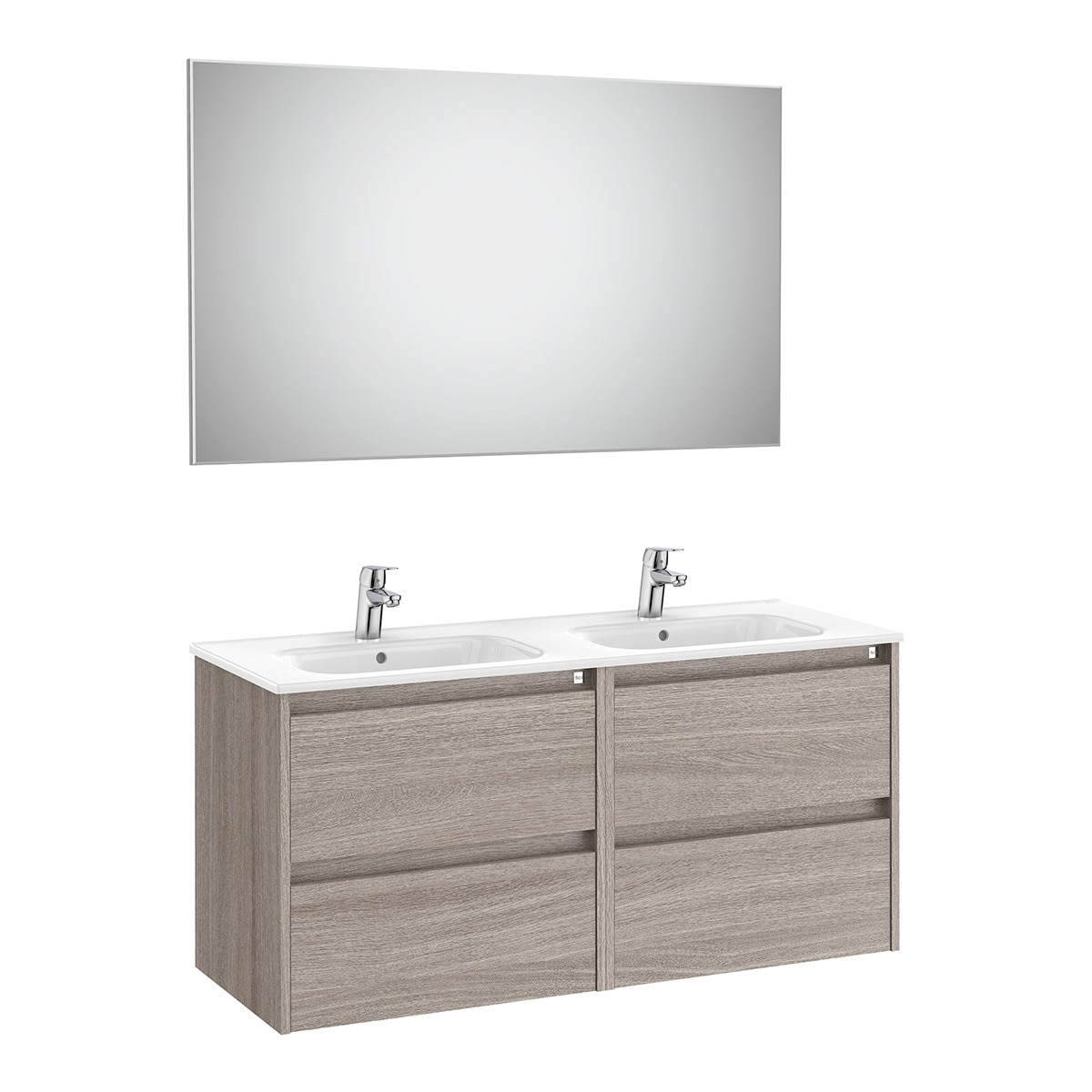 Roca - Conjunto de baño doble con mueble suspendido con 4 cajones y espejo con luz LED Tenet Roca.