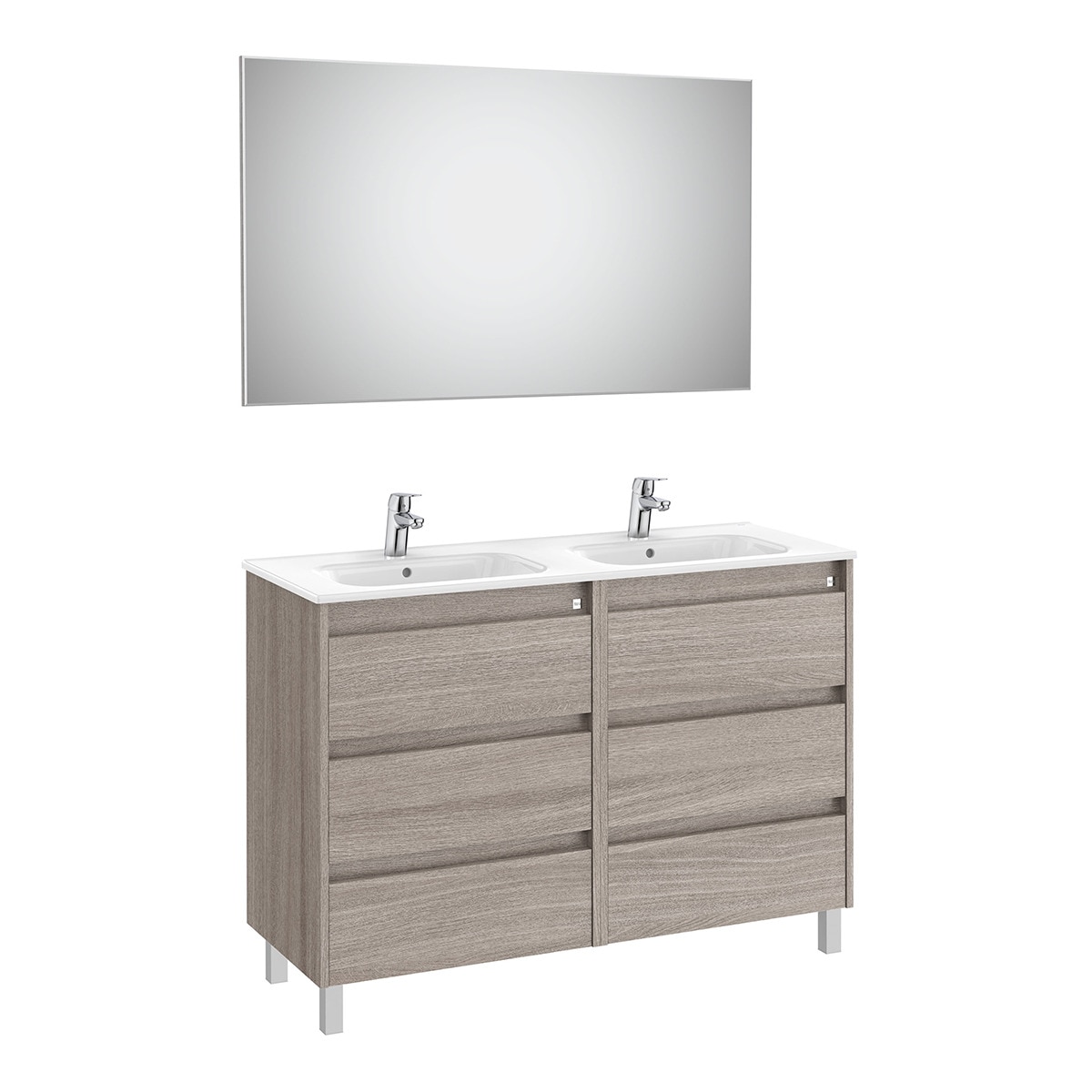Roca - Conjunto de baño doble con mueble con 6 cajones y espejo con luz LED Tenet Roca.