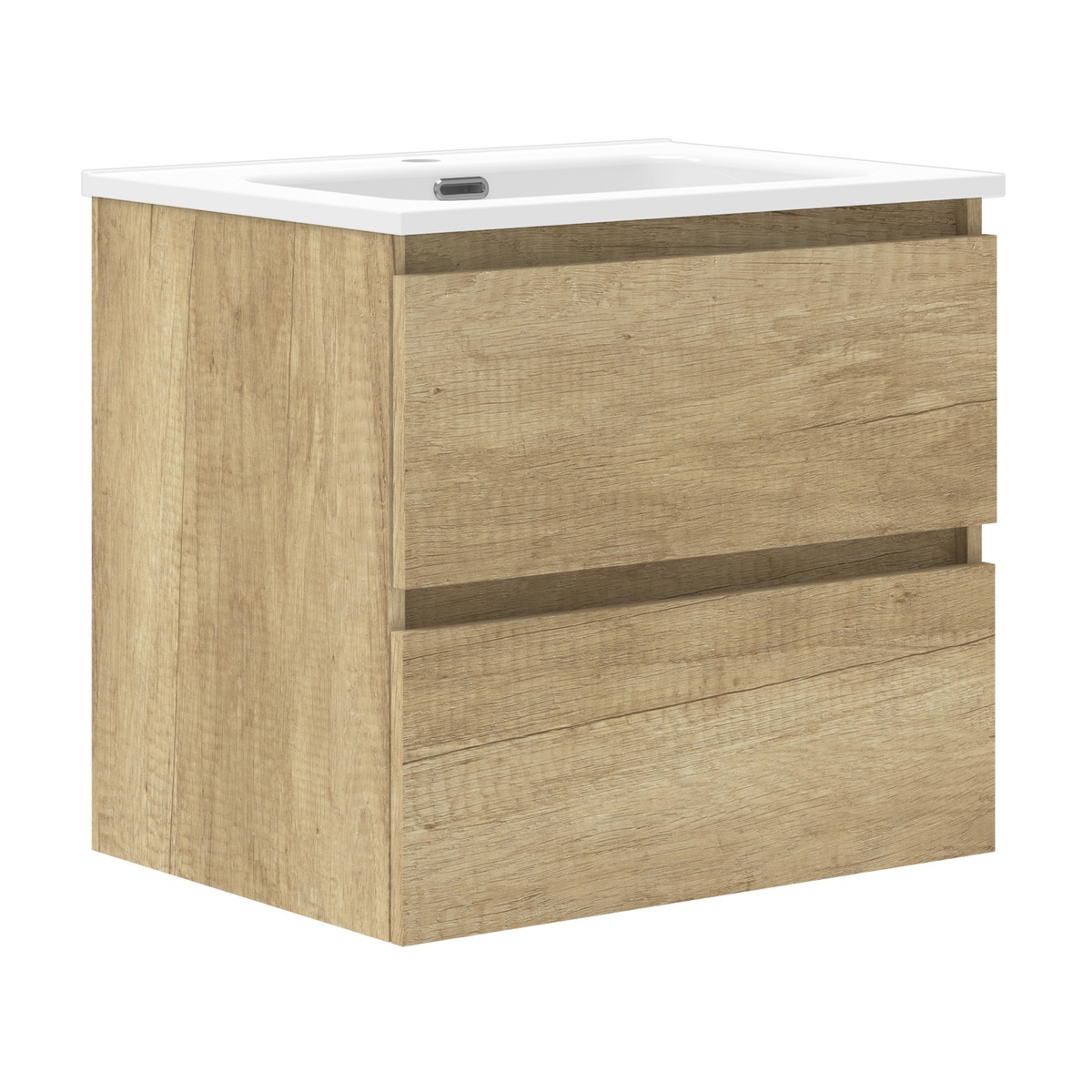 Mueble de baño con dos cajones y encimera cerámica Oslo Artysan - Roble 60 cm Roble-1