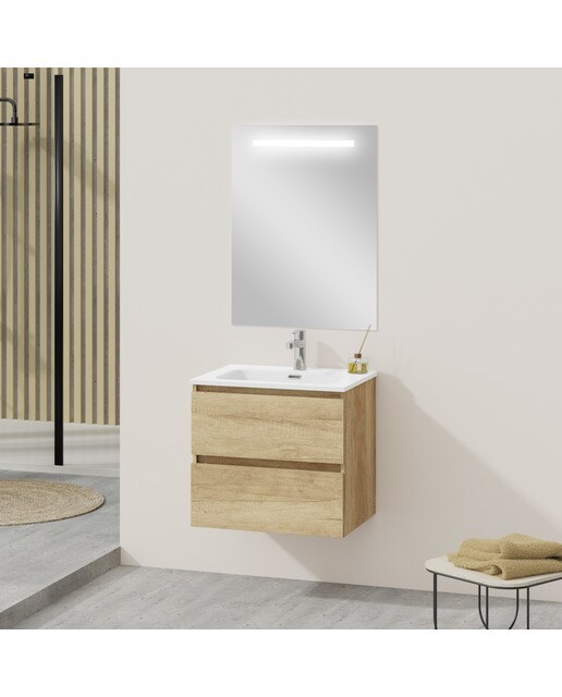 Mueble de baño con dos cajones y encimera cerámica Oslo Artysan - Roble 60 cm Roble-4