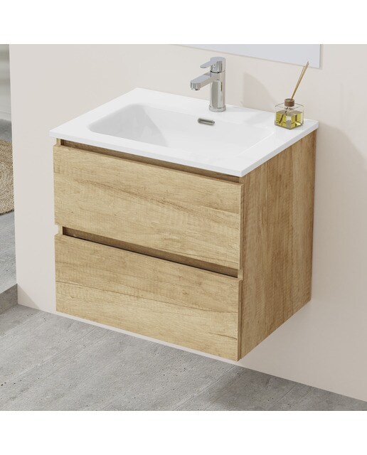 Mueble de baño con dos cajones y encimera cerámica Oslo Artysan - Roble 60 cm Roble-6