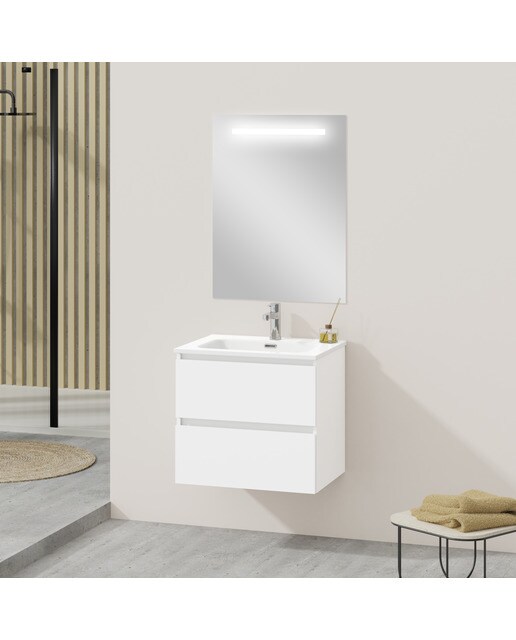 Mueble de baño con dos cajones y encimera cerámica Oslo Artysan - Blanco mate 60 cm Blanco mate-3