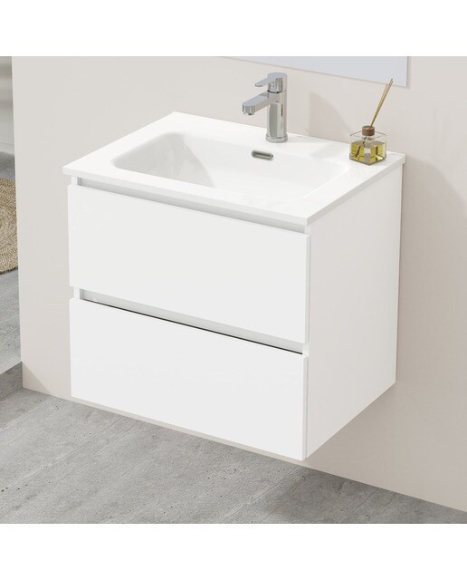 Mueble de baño con dos cajones y encimera cerámica Oslo Artysan - Blanco mate 60 cm Blanco mate-5