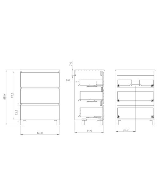Mueble de baño con tres cajones y encimera cerámica Oslo Artysan - Blanco mate 60 cm Blanco mate-2