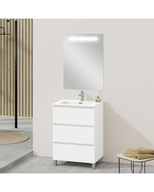 Mueble de baño con tres cajones y encimera cerámica Oslo Artysan - Blanco mate 60 cm Blanco mate-3