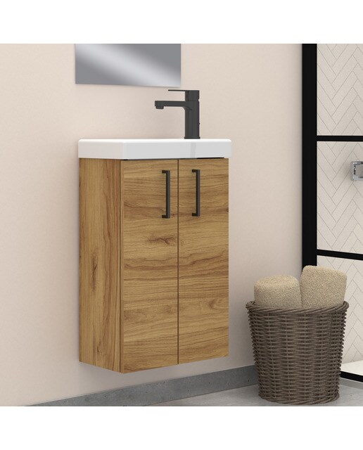 Mueble de baño con dos puertas y lavabo Lavamanos Artysan - Roble Roble-5