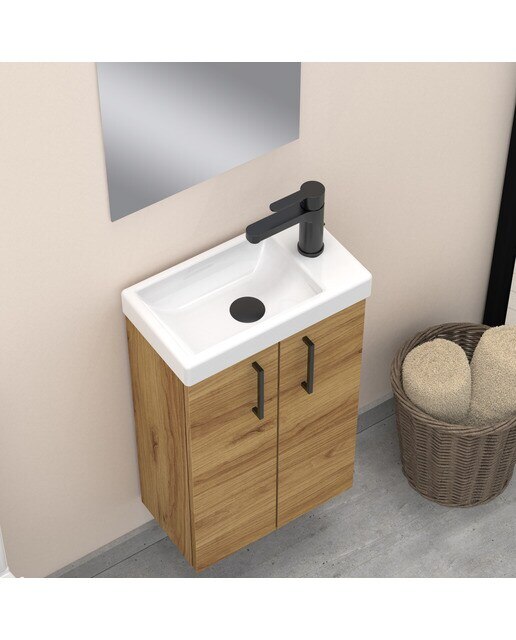 Mueble de baño con dos puertas y lavabo Lavamanos Artysan - Roble Roble-6