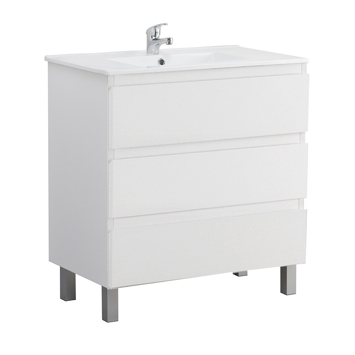 Imagen 0 de Mueble de baño con 3 cajones y patas Alaska Jumar Blanco brillo