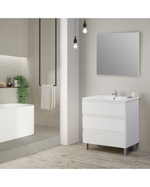 Mueble de baño con 3 cajones y patas Alaska Jumar - Blanco brillo Blanco brillo-2