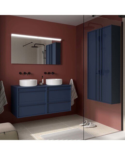 Mueble de baño con 4 cajones y encimera Attila Salgar - Azul Satín 120 cm Azul Satín-3