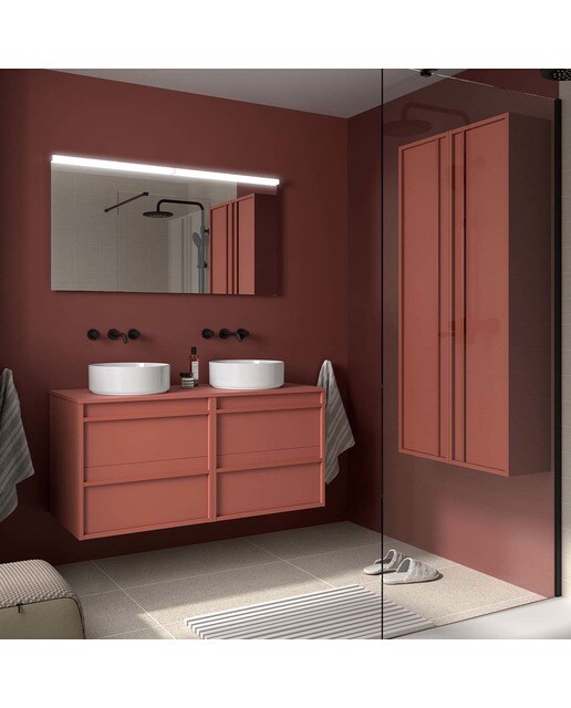 Mueble de baño con 4 cajones y encimera Attila Salgar - Rojo Satín 120 cm Rojo Satín-3