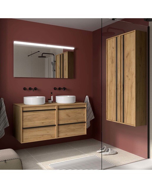 Mueble de baño con 4 cajones y encimera Attila Salgar - Roble África 120 cm Roble África-3