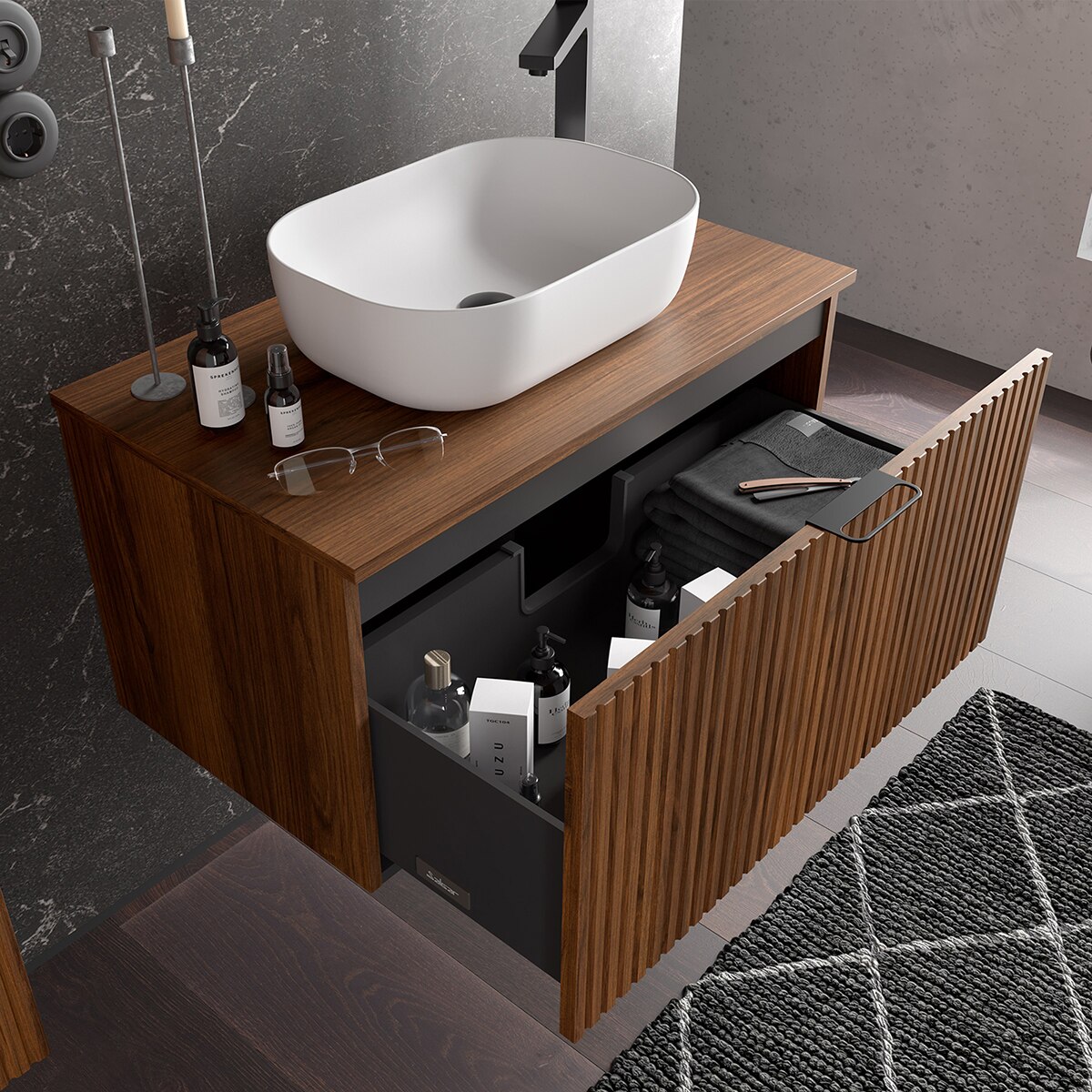 Imagen 3 de Mueble de baño con 1 cajón contenedor y encimera Biba Salgar - White Cotton 60 cm White Cotton