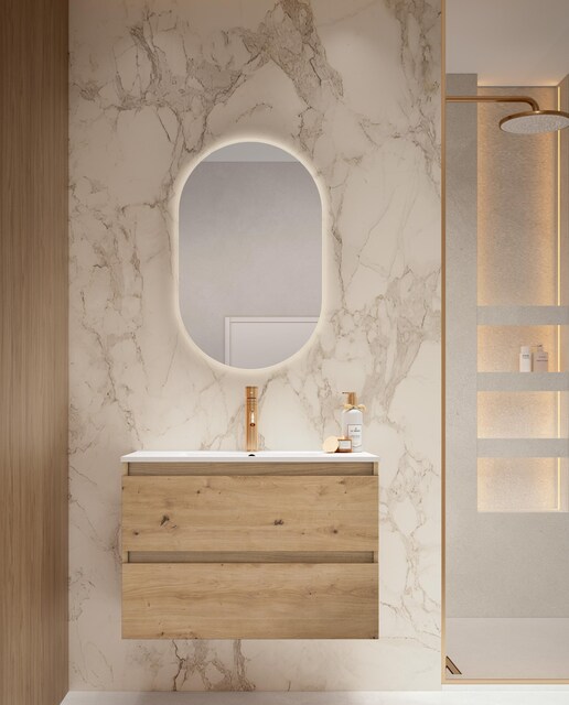 Imagen 0 de Mueble Baño Suspendido dos cajones Suecia Visobath 80 cm Beige