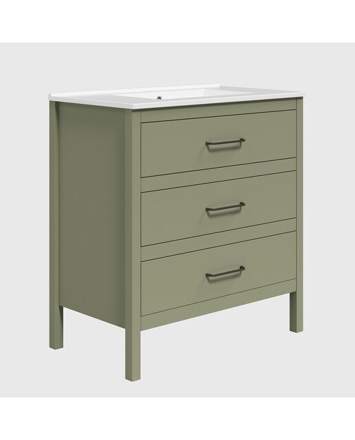 Mueble de baño con 3 cajones y lavabo cerámica 80 cm Zeus Ordóñez Baño