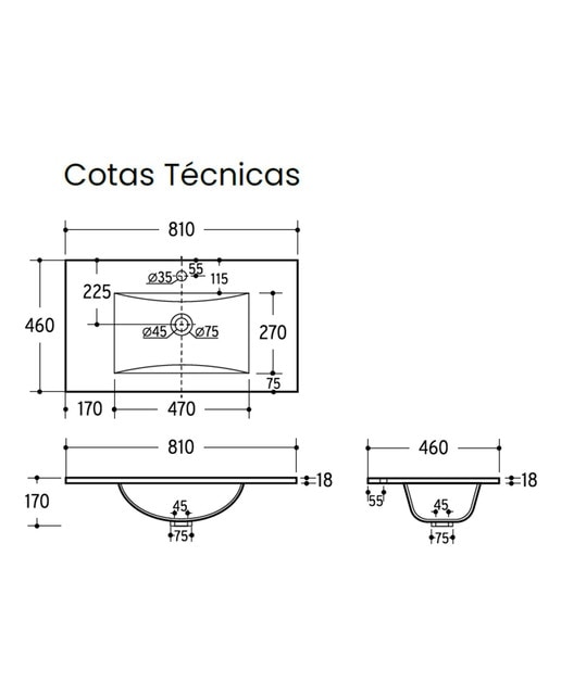 Móvel de casa de banho com 3 gavetas e lavatório em cerâmica 80 cm Zeus 5