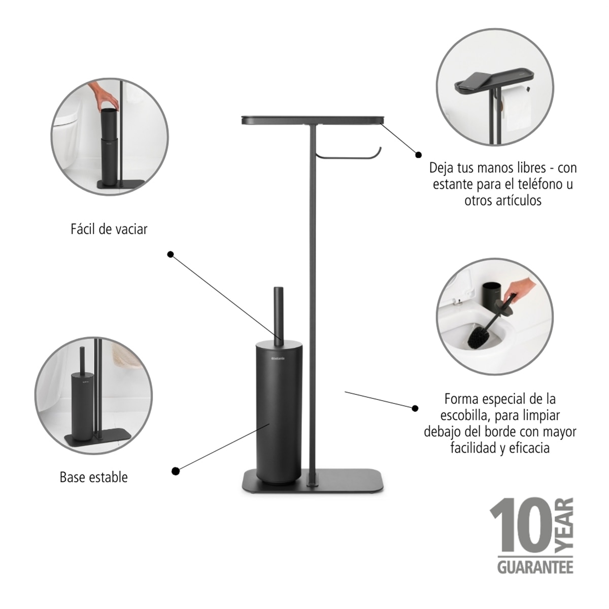 Imagen 6 de Portarrollos de suelo con escobillero y bandeja MindSet Brabantia - Negro Negro