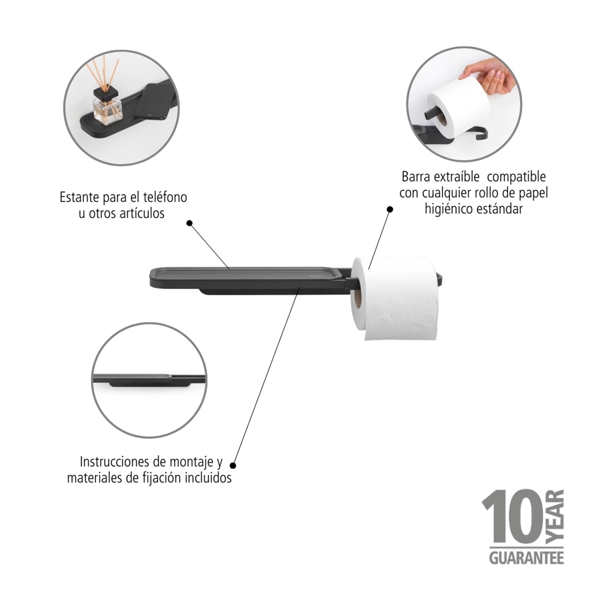 Imagen 6 de Portarrollos con estante MindSet Brabantia - Gris Gris