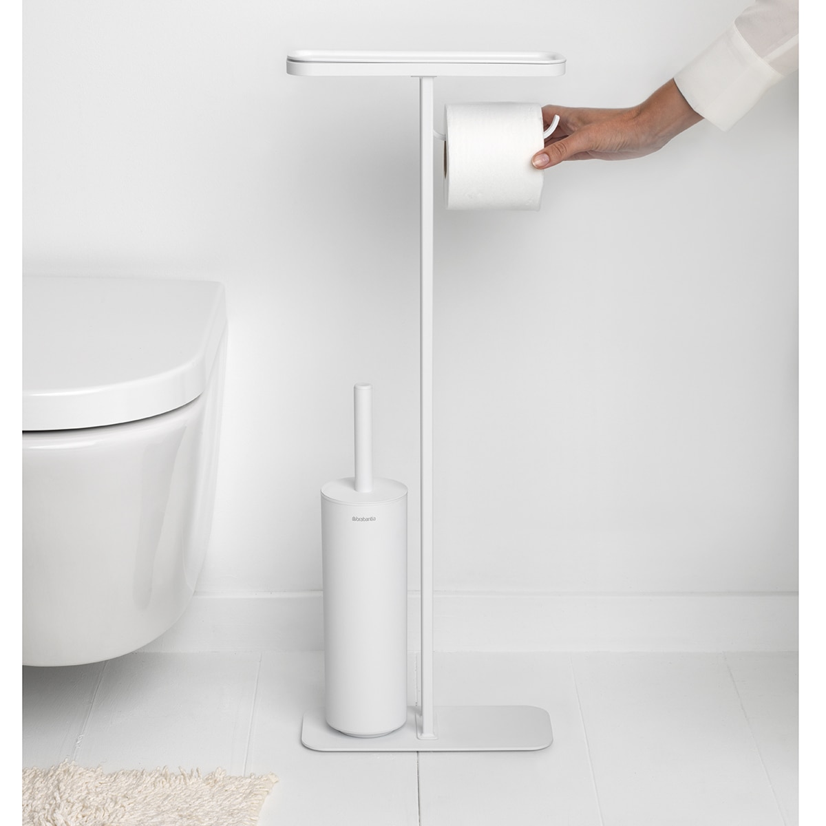 Porta-rolos de Chão com Suporte de Piaçaba e Tabuleiro MindSet Branco-4