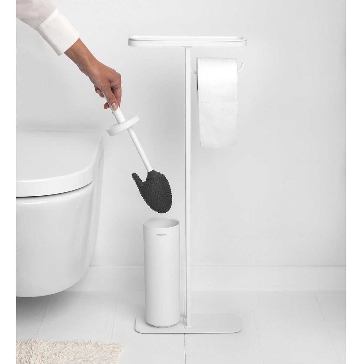 Porta-rolos de Chão com Suporte de Piaçaba e Tabuleiro MindSet Branco-5