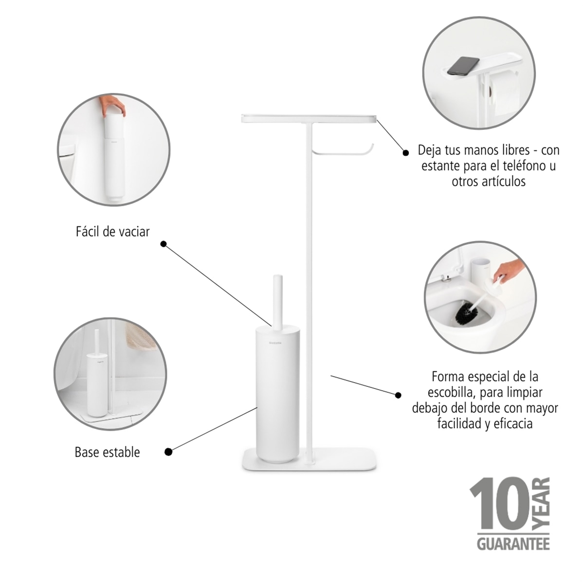 Porta-rolos de Chão com Suporte de Piaçaba e Tabuleiro MindSet Branco-6