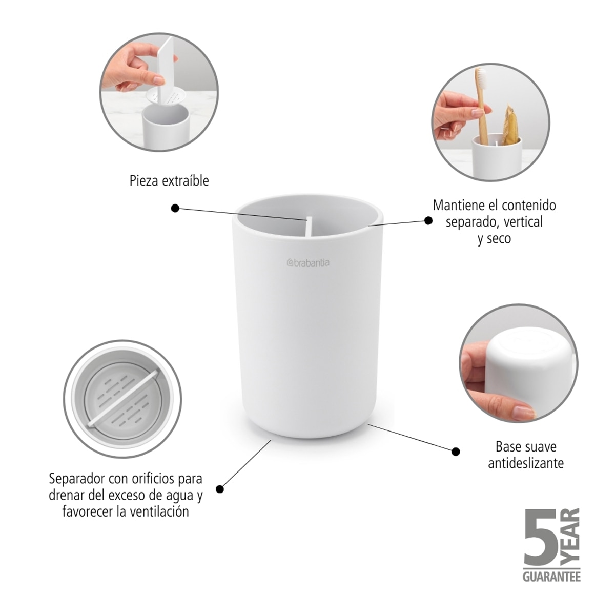 Imagen 6 de Portacepillos para encimera ReNew Brabantia - Blanco Blanco
