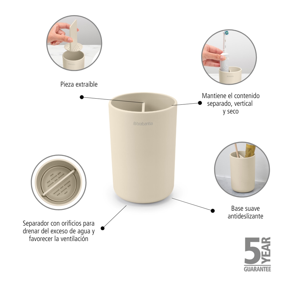 Imagen 6 de Portacepillos para encimera ReNew Brabantia - Gris Beige