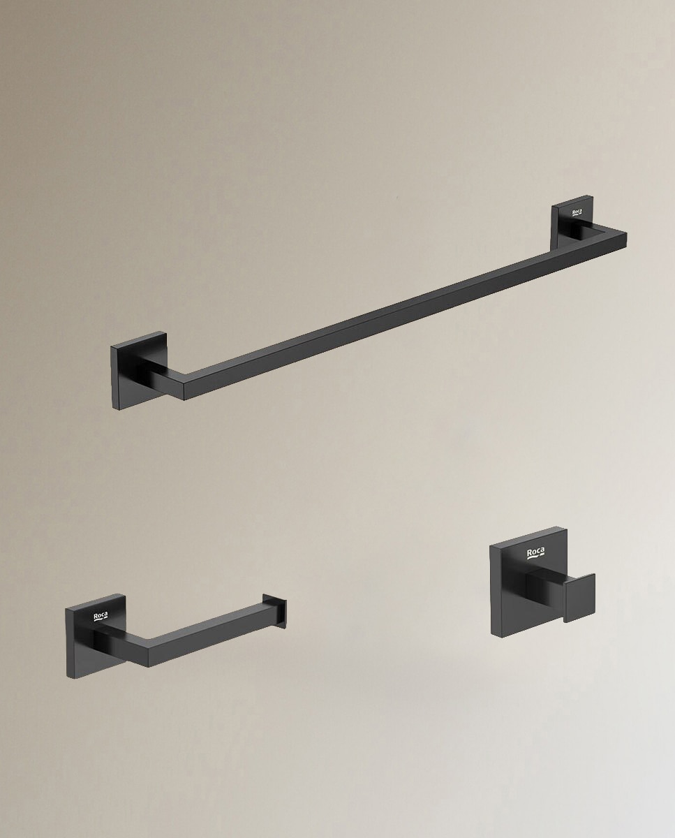 Roca - Colección de accesorios de baño Hotels Square en negro Roca.