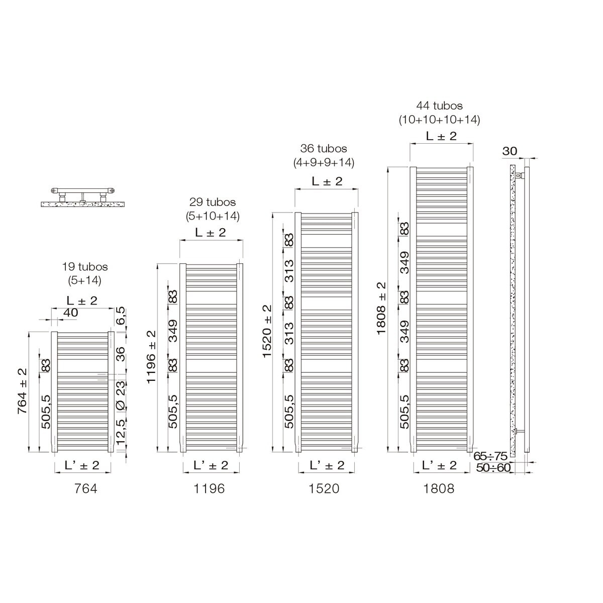 Toalheiro secador com 3 espaços e 44 tubos Novo Branco-3