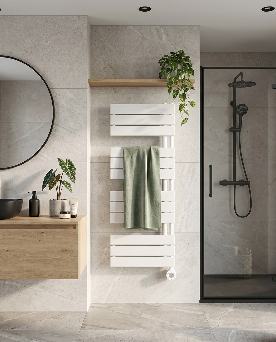Toalheiro Elétrico de Casa de Banho E-ALBA 1130x500 mm 500 W Acabamento Branco Branco-2