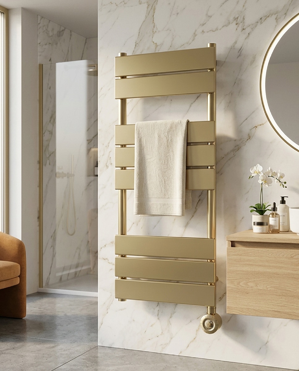 Toalheiro Elétrico de Casa de Banho E-Egadi 800x500mm 300W Acabamento Ouro Mate Dourado mate-2