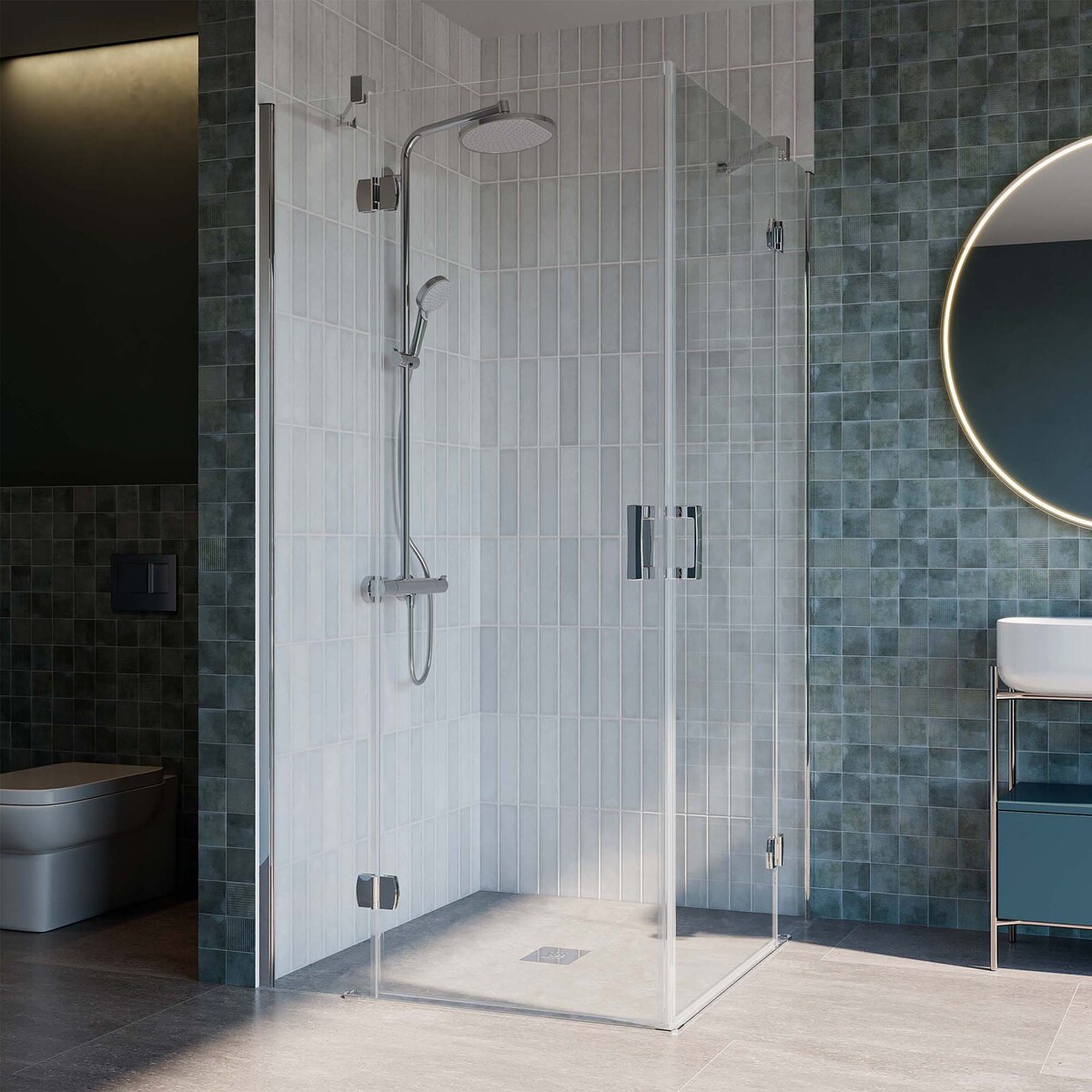 Mampara Ducha angular Newglass NG-213-V6 Profiltek Cromo-1