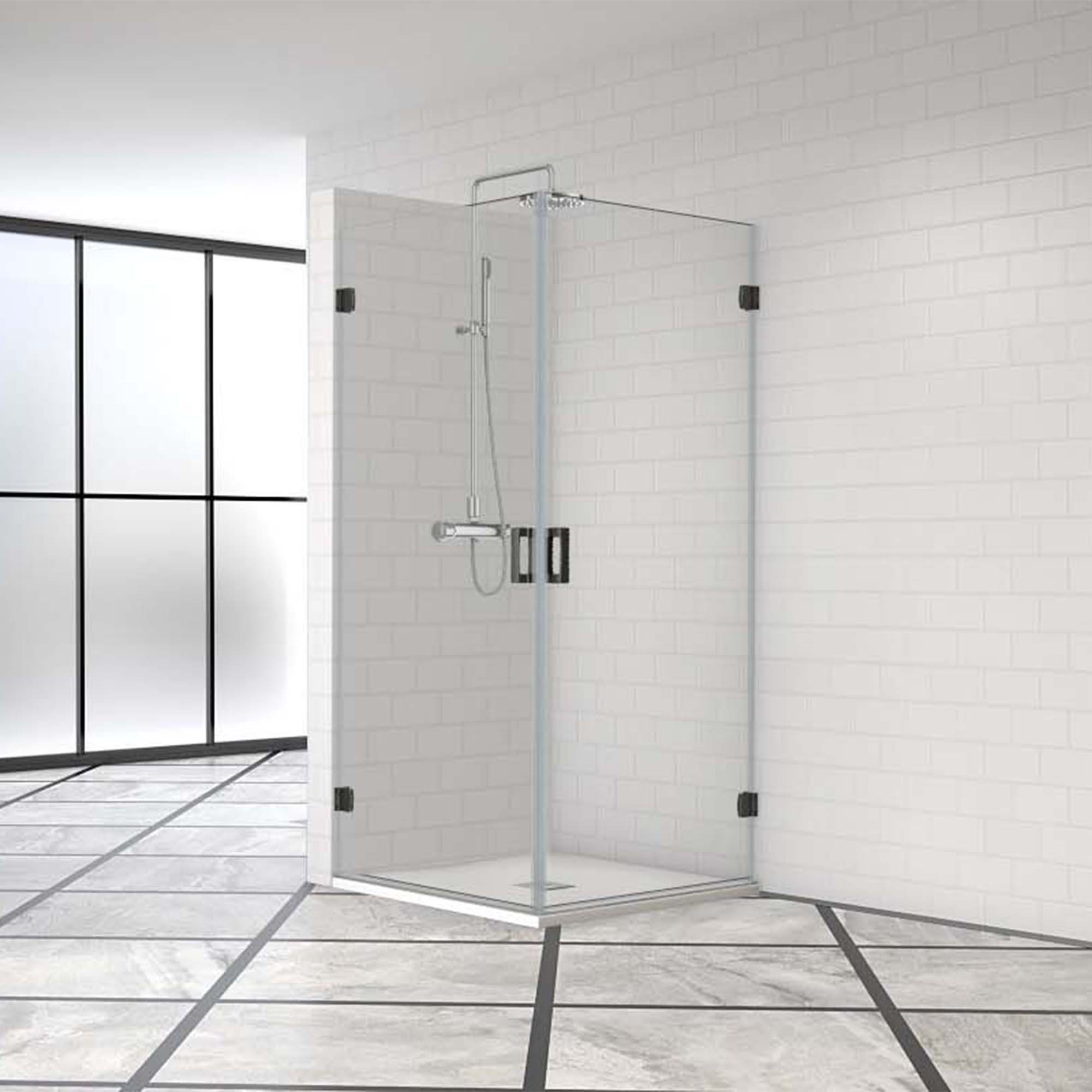 Imagen 0 de Mampara Ducha angular Newglass NG-220-V6 Profiltek Negro mate