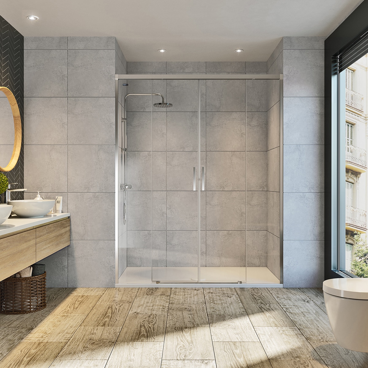 Mampara Ducha frontal D2 Gravity 2F+2P Duscholux - Plata brillo De 180,1 a 200 cm Plata brillo-1