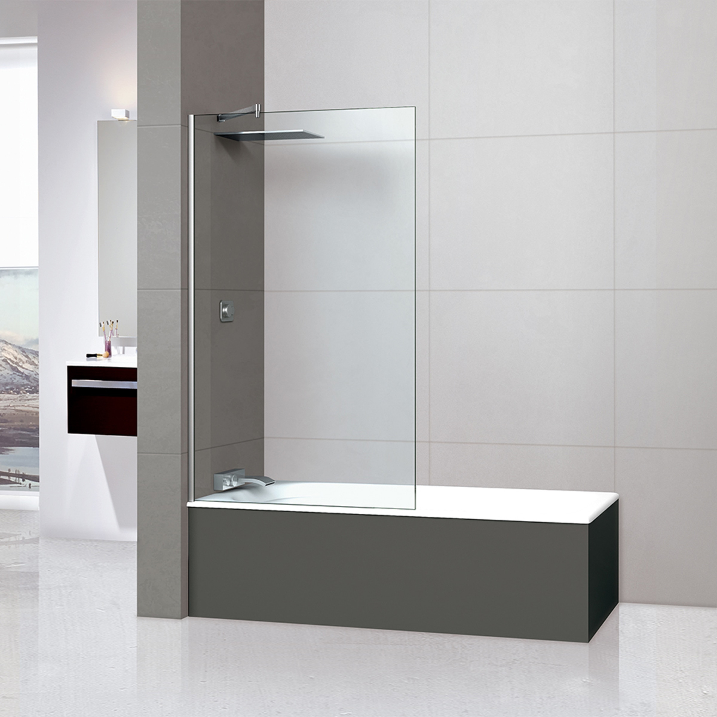 Ibermampara - Mampara de bañera con panel fijo y vidrio de 8 mm Módena CC Ibermampara.