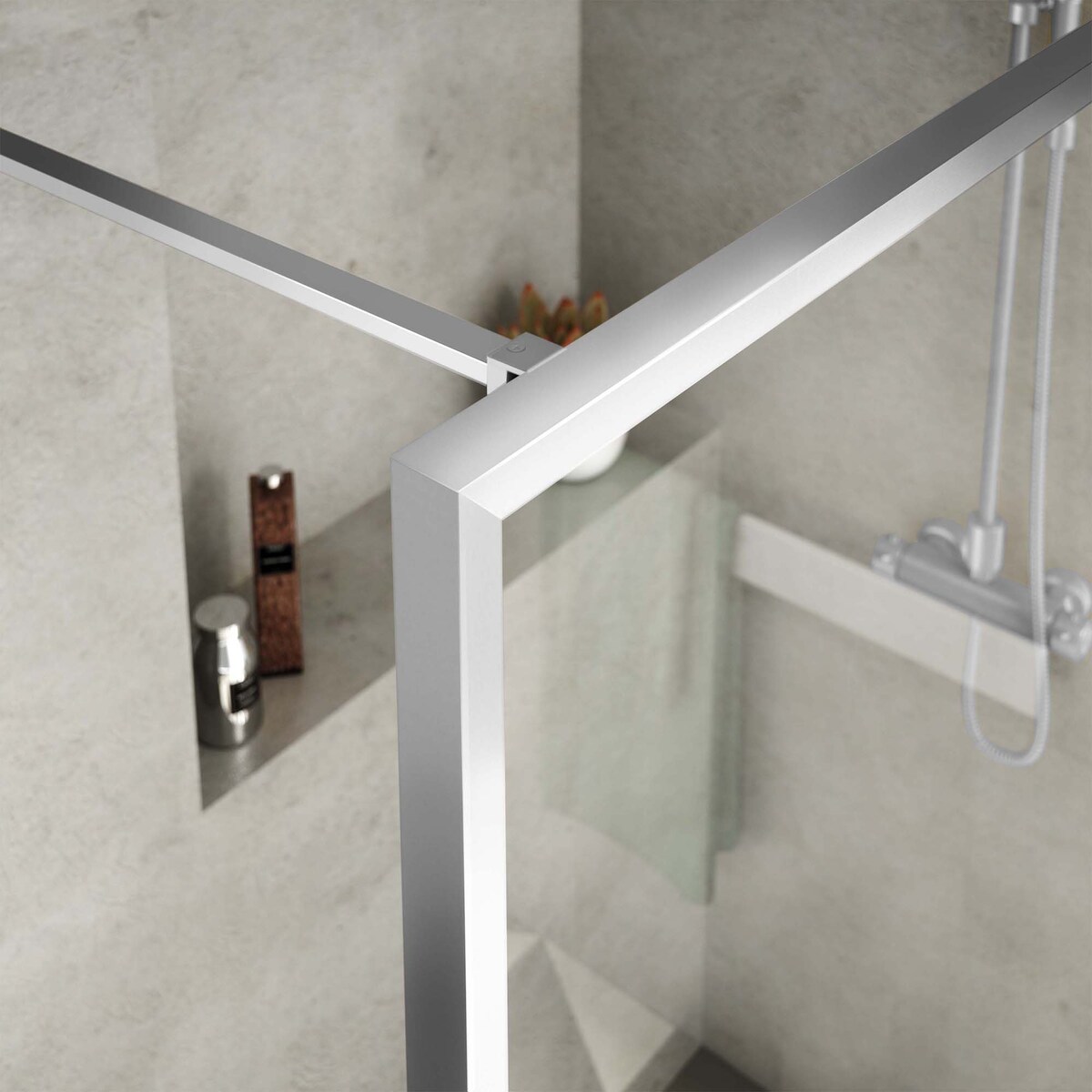 Mampara de ducha con panel fijo Nordic FN-2001 Profiltek Plata brillo-3