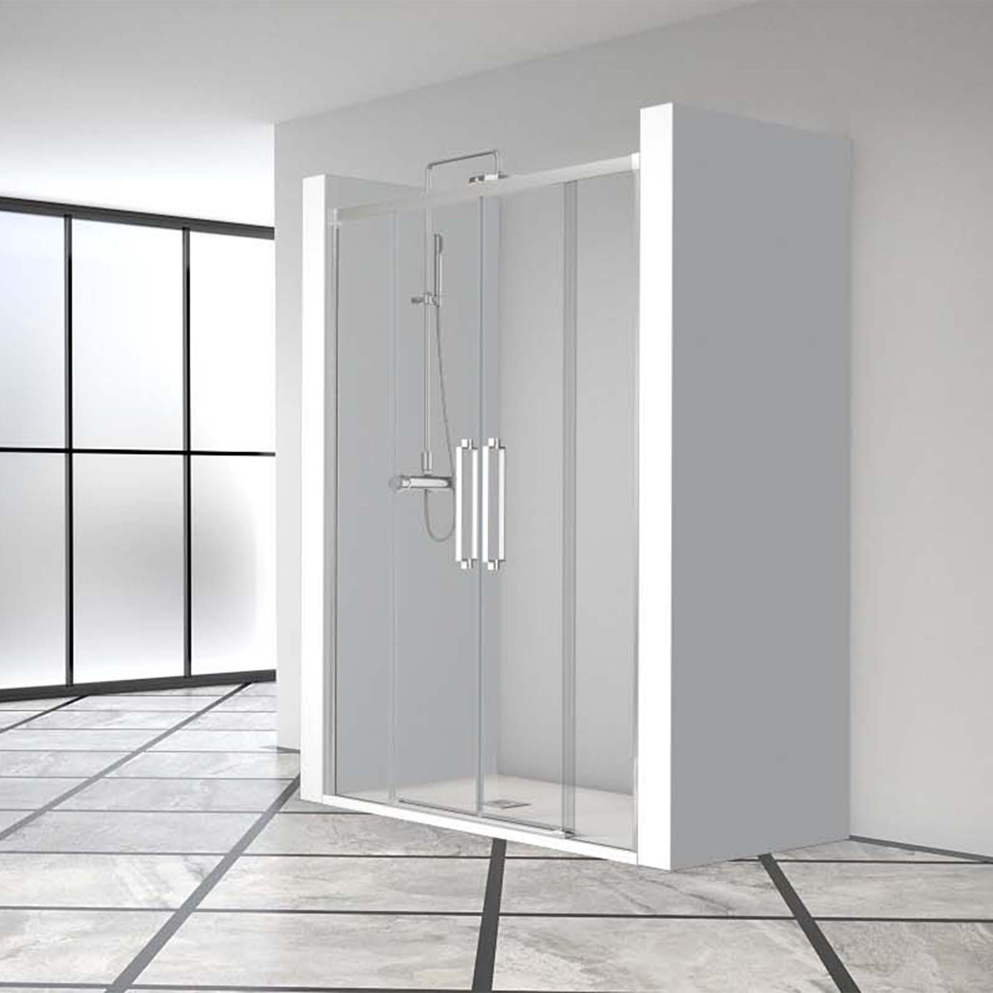 Mampara de ducha frontal Hit HI-225 Profiltek - Plata brillo De 110 a 140 cm Plata brillo-1