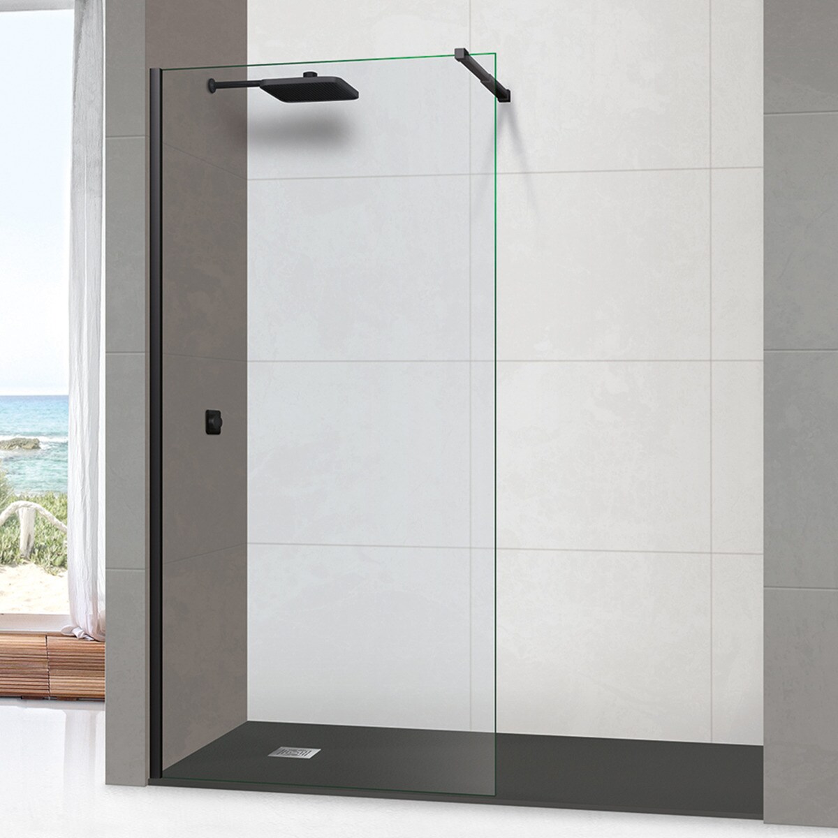 Imagen 1 de Mampara de ducha con panel fijo Módena-8 CL Ibermampara - Negro mate De 80 cm Negro mate