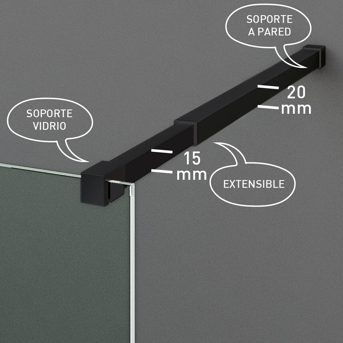 Imagen 2 de Mampara de ducha con panel fijo Módena-8 CL Ibermampara - Negro mate De 80 cm Negro mate