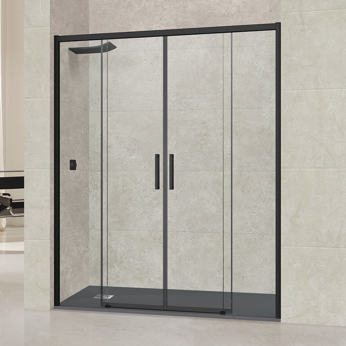 Mampara de ducha frontal Versalles 4P Ibermampara - Negro mate De 132 a 136 cm Negro mate-1