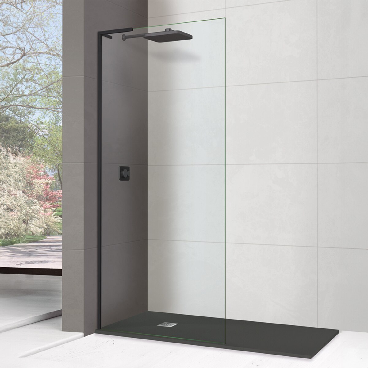 Imagen 0 de Mampara de ducha con panel fijo Módena-6 E Ibermampara Negro mate