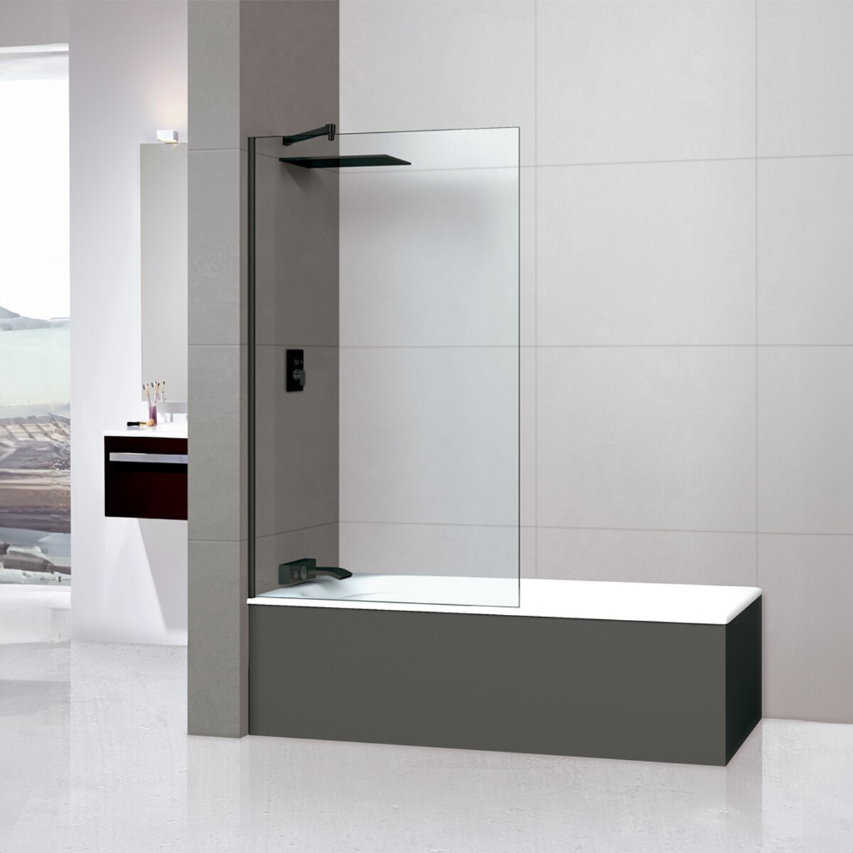 Imagen 1 de Mampara de bañera con panel fijo Módena-6 CC Ibermampara - Negro mate 80 cm Negro mate
