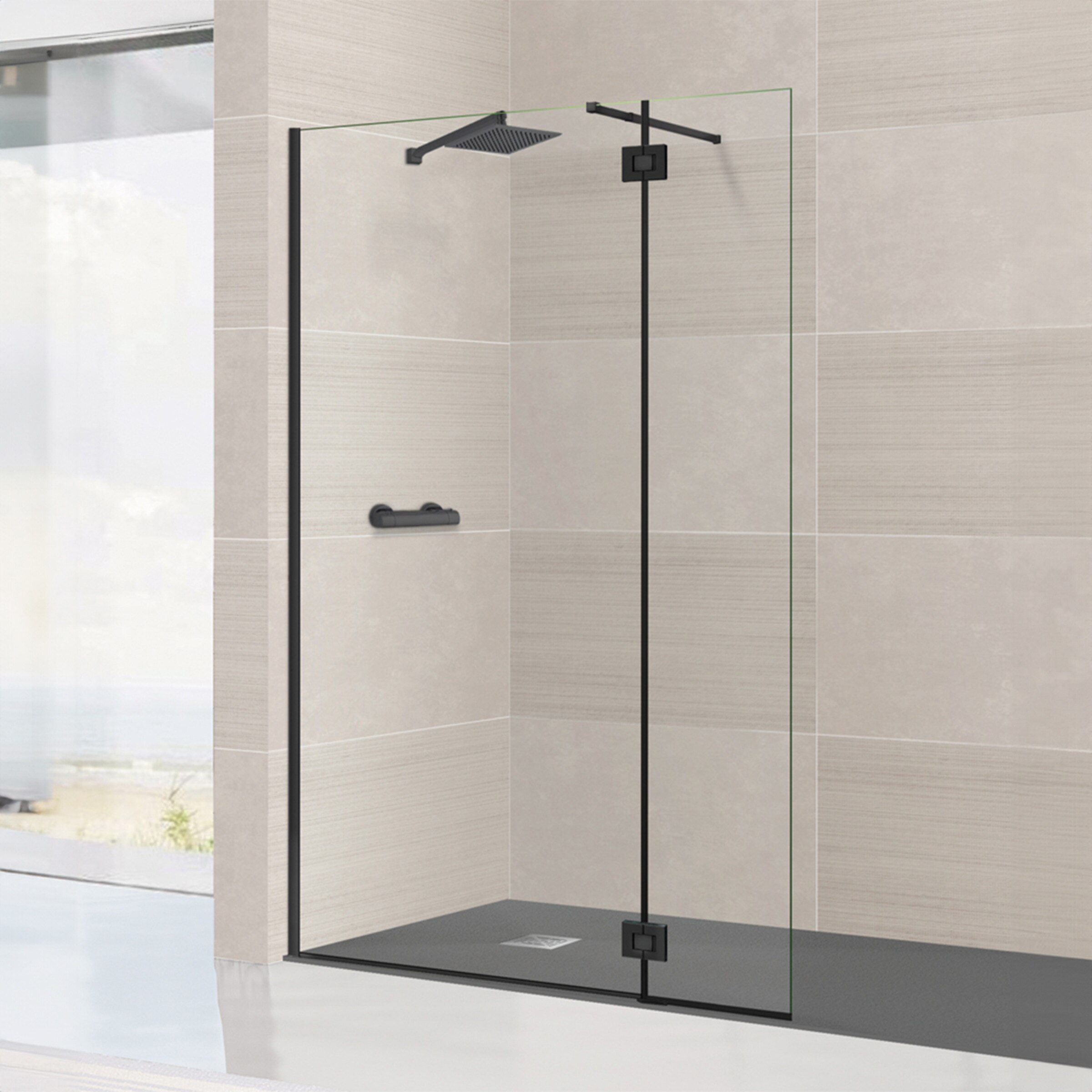 Imagen 0 de Mampara de ducha con panel fijo Orión Sport+F Ibermampara Negro mate