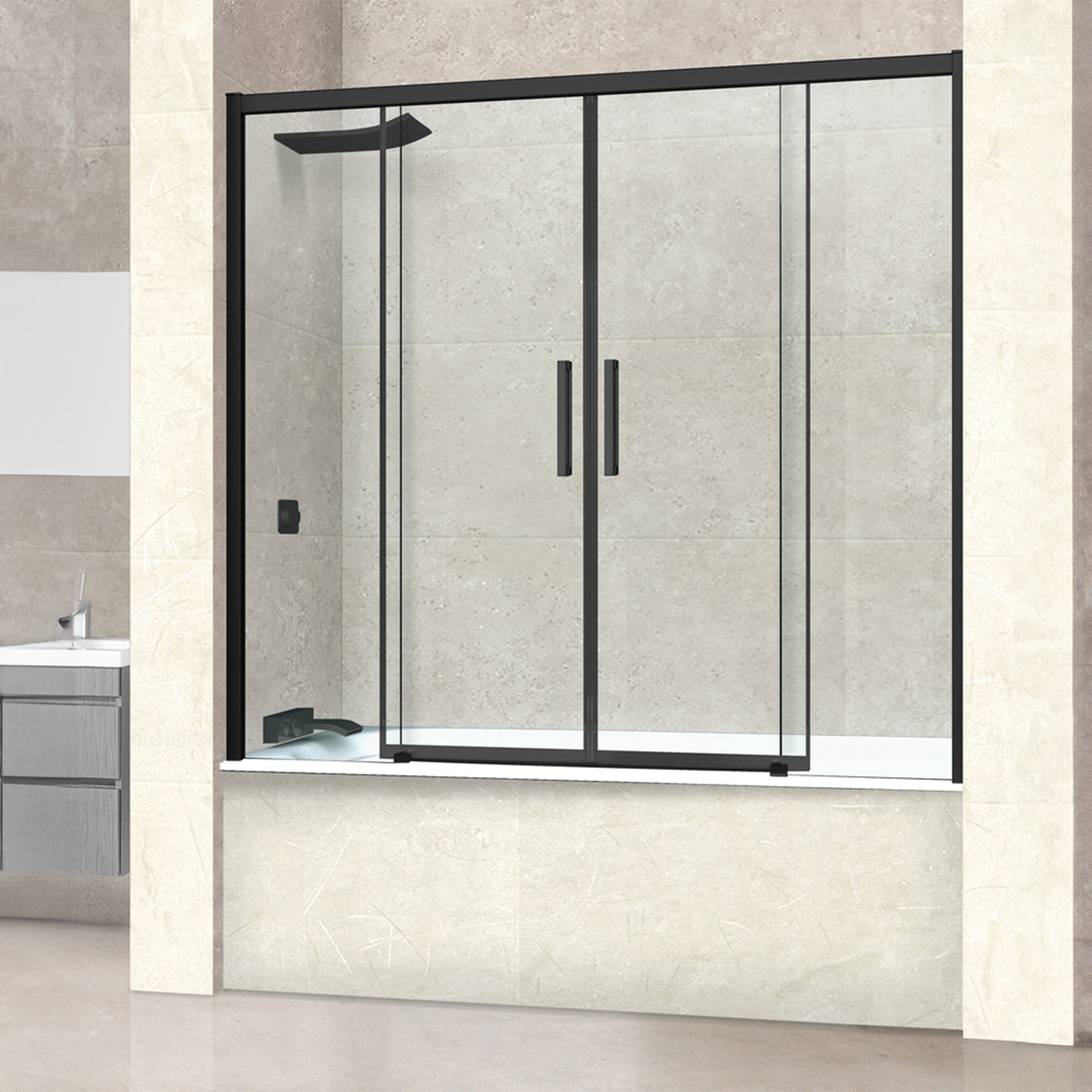 Mampara de bañera frontal Versalles 4P Ibermampara - Negro mate De 132 a 136 cm Negro mate-1