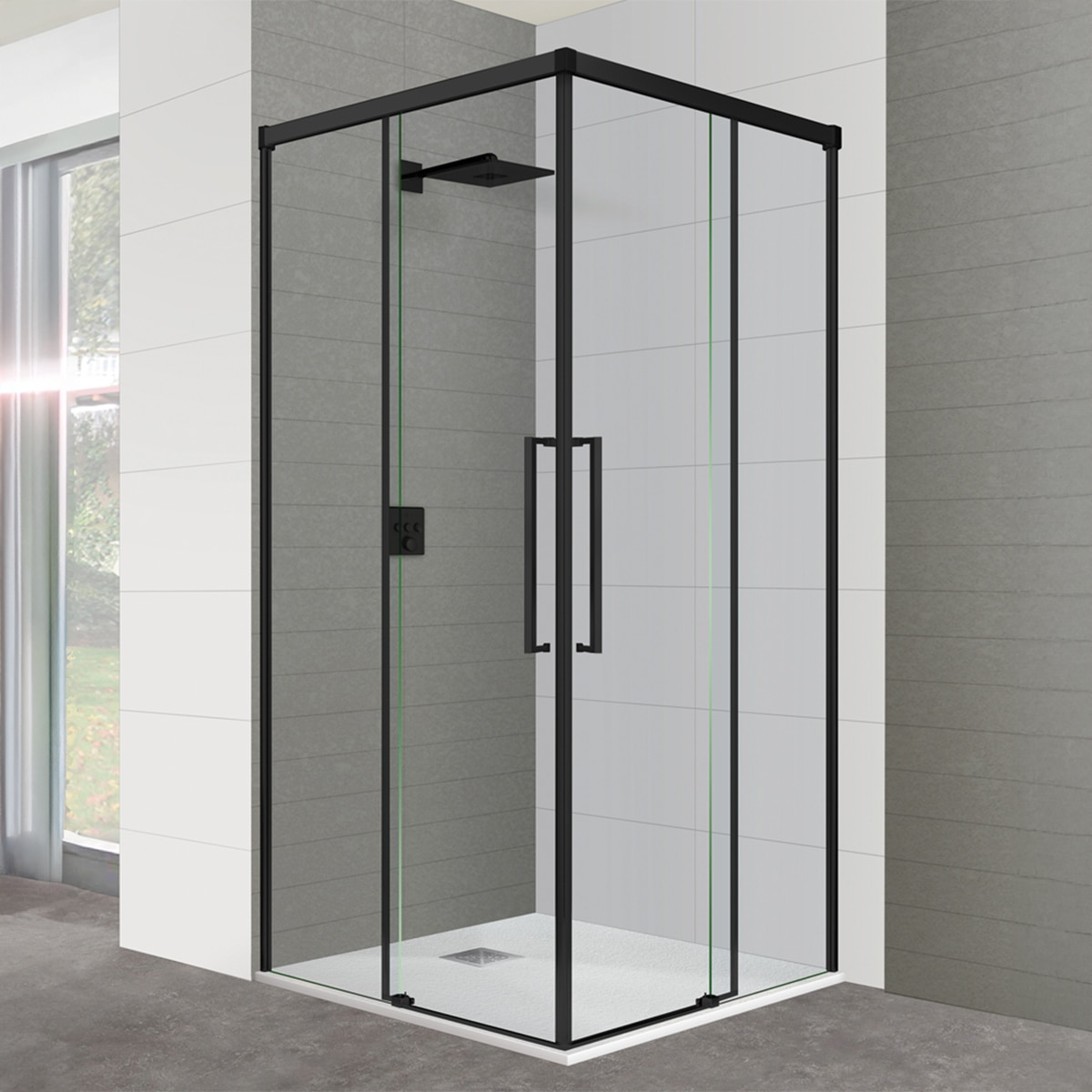 Mampara de ducha angular Estambul-8 Ibermampara - Negro De (121 a 140) x 80 cm Negro-1